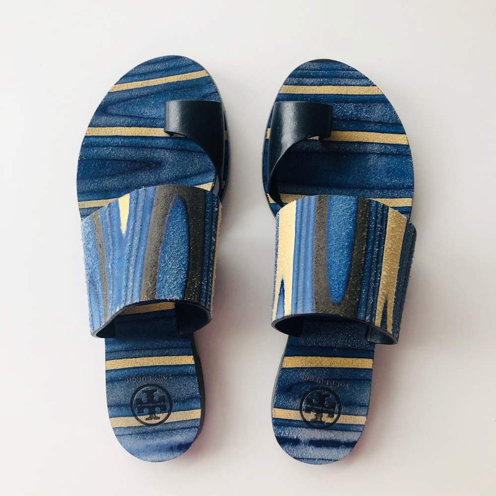 Tory Burch Kempner Flat Slide Sandal, Blue 7M